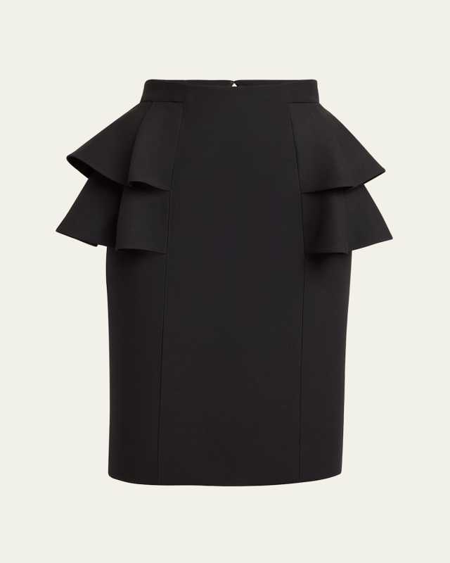 Tiered Peplum Midi Wool Skirt